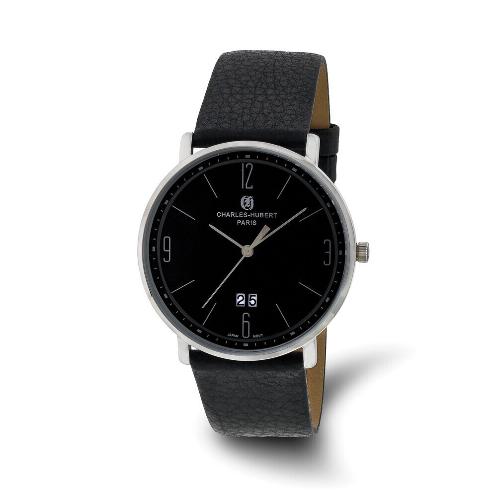 Kazi Luxury Mens Charles Hubert Stainless Steel Black Dial Watch